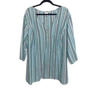 Roamans Top Womens Plus Size 32 W Linen Cotton Shirt Tunic Beachy Coastal Stripe